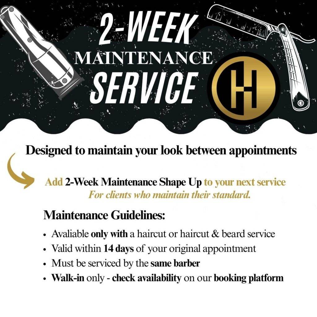 2-Week Maintenance Shape Up service guide at our barber shop in Vienna VA